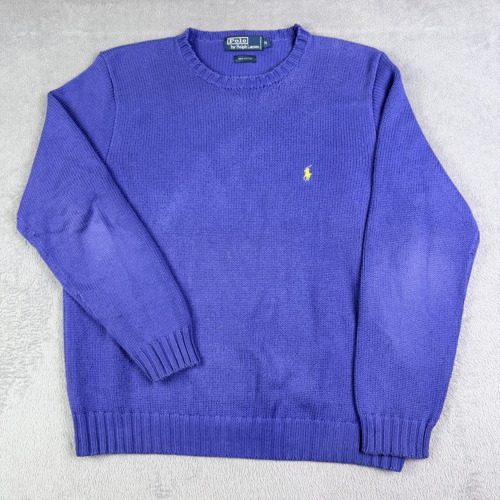 Polo Ralph Lauren Mens Purple 100% Cotton Crewneck Sweater Yellow Pony Size M